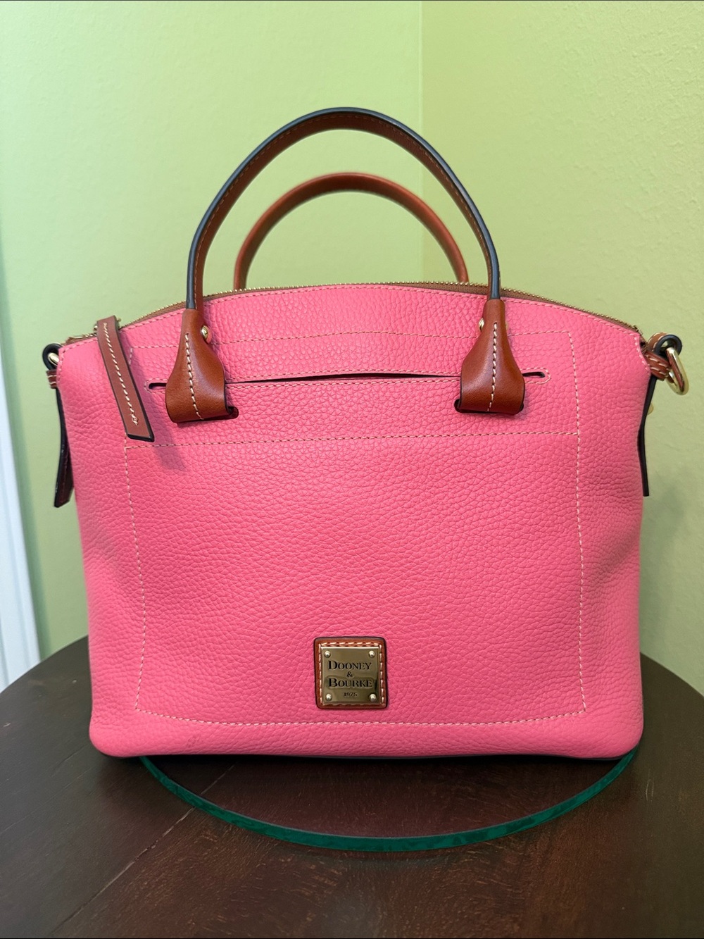 Dooney & Bourke Pink Pebbled Leather Satchel with Brown Trim